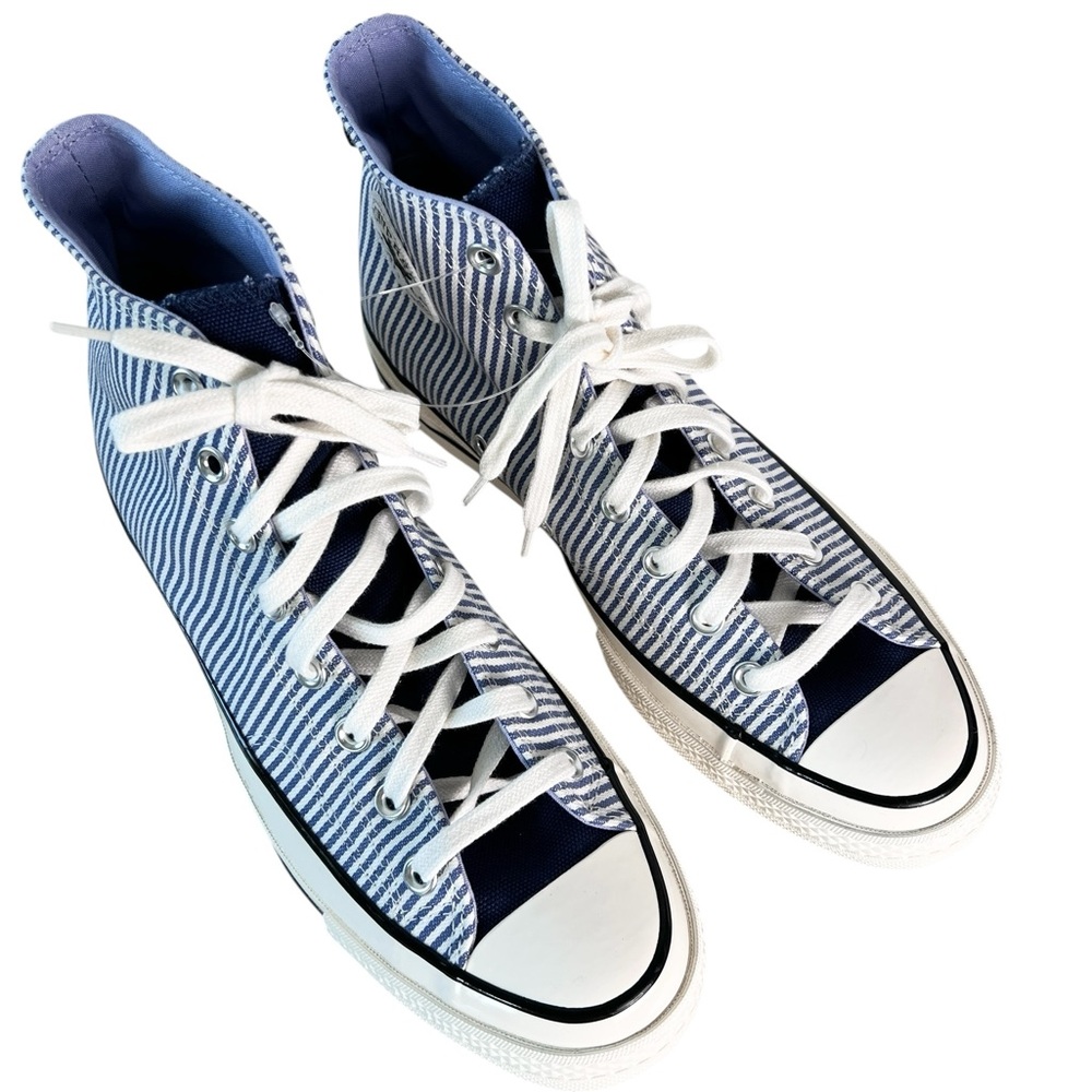 Converse Women’s Chuck 70 High‎ Washed Indigo Hickory Stripes Blue Sneakers 12